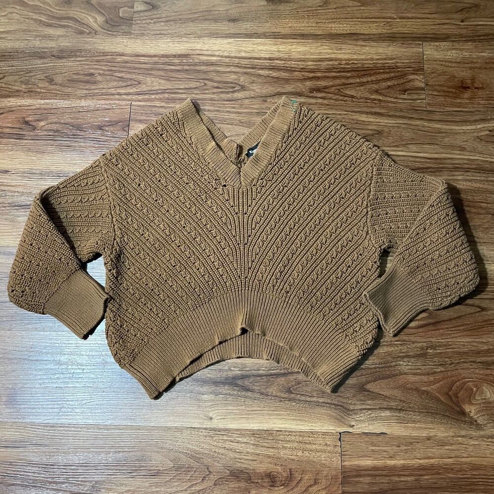 Express Sweater Cable Knit Brown V Neck Pullover Women's Size XL